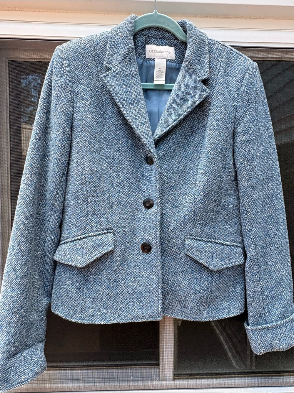 Vintage Liz Claiborne Blue Tweed Women's Blazer Jacket